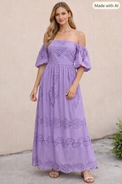 JUST ME Lavender Off‑Shoulder Maxi Dress – Women’s Small – Fully Lined (46")